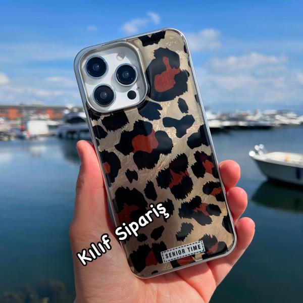 iPhone Uyumlu Parlak Leopar Desenli Telefon Kılıfı